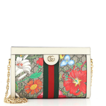 Gucci Ophidia Chain Shoulder Bag Flora GG Coated Canvas Small
