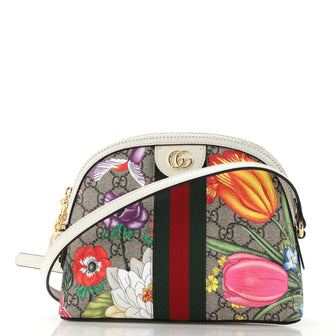 Gucci Ophidia Dome Shoulder Bag Flora GG Coated Canvas Small