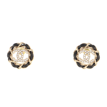 Chanel Chain Around CC Stud Earrings Metal with Leather and Crystals