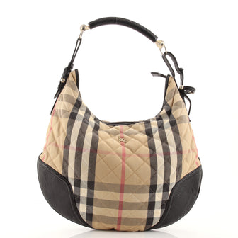 Burberry Hoxton Hobo Quilted House Check Canvas with Leather Large