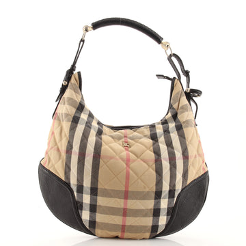 Burberry Hoxton Hobo Quilted House Check Canvas with Leather Large