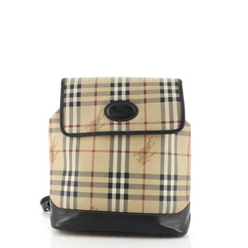 Burberry Vintage Flap Backpack Haymarket Coated Canvas Small