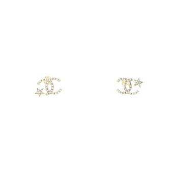 Chanel CC Asymmetrical Starfall Stud Earrings Metal and Crystals