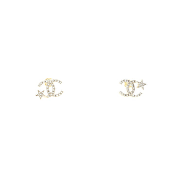 Chanel CC Asymmetrical Starfall Stud Earrings Metal and Crystals