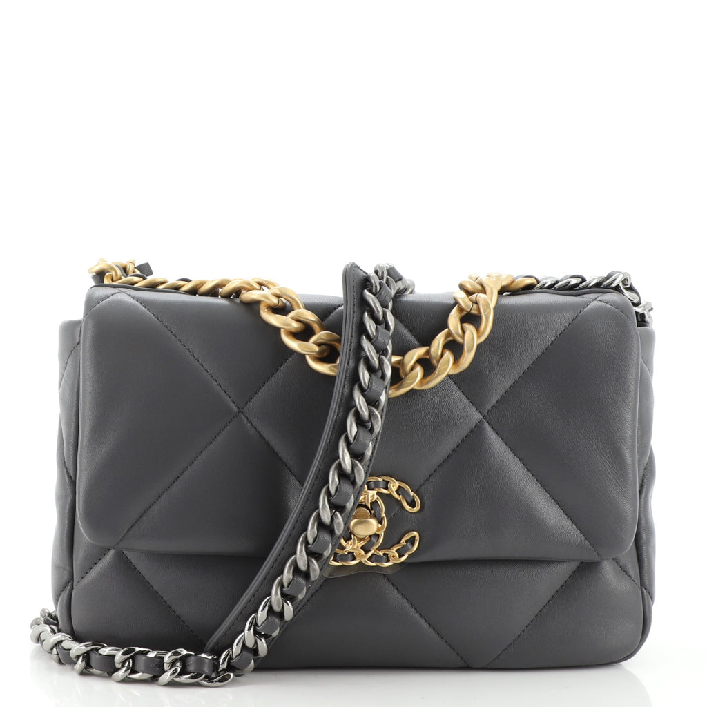 Chanel 19 Flap Bag Quilted Goatskin Medium Gray 1397861