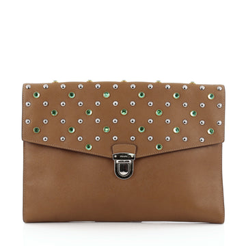 Prada Push Lock Portfolio Handbag Studded Saffiano Leather Large