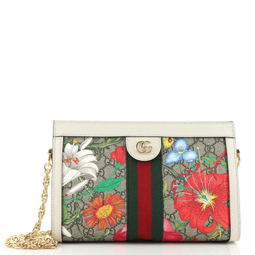 Gucci Ophidia Chain Shoulder Bag Flora GG Coated Canvas Small