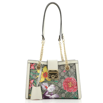 Gucci Padlock Chain Tote Flora GG Coated Canvas Small