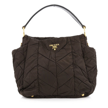 Prada Side Pocket Convertible Hobo Quilted Tessuto Brown