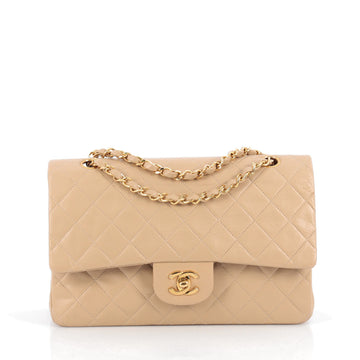Chanel Vintage Classic Double Flap Bag Quilted Lambskin Medium Neutral 1398405