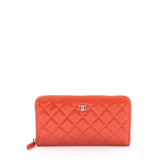 Chanel Zip Around Wallet Quilted Patent Long Red
