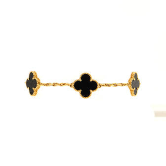 Van Cleef & Arpels Vintage Alhambra 5 Motifs Bracelet 18K Yellow Gold and Onyx