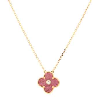 Van Cleef & Arpels Vintage Alhambra Pendant Necklace 18K Rose Gold and Rhodonite with Diamond