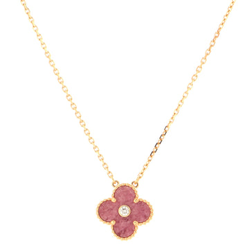 Van Cleef & Arpels Vintage Alhambra Pendant Necklace 18K Rose Gold and Rhodonite with Diamond
