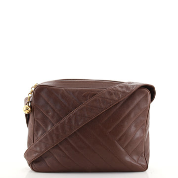 Chanel Vintage CC Camera Shoulder Bag Diagonal Quilted Caviar Medium