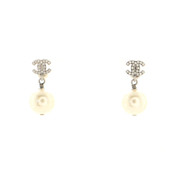 Chanel CC Drop Earrings Metal with Crystals and Faux Pearls