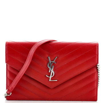 Saint Laurent Classic Monogram Wallet on Chain Matelasse Chevron Leather Small