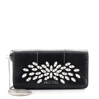 Miu Miu Chain Flap Clutch Crystal Embellished Snakeskin Mini