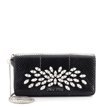 Miu Miu Chain Flap Clutch Crystal Embellished Snakeskin Mini
