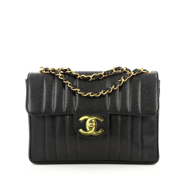 Chanel Vintage CC Chain Flap Bag Vertical Quilt Caviar Maxi Black