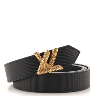 LV Twist Ring Reversible Belt Striped Leather Thin 85