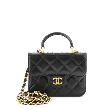 Chanel Top Handle Flap Coin Purse with Chain Quilted Lambskin