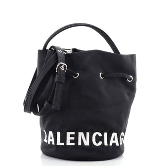 Balenciaga Wheel Drawstring Bucket Bag Nylon XS