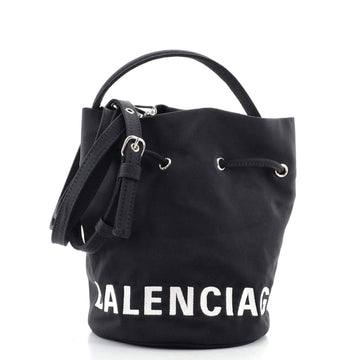 Balenciaga Wheel Drawstring Bucket Bag Nylon XS
