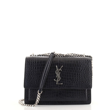 Saint Laurent Sunset Crossbody Bag Crocodile Embossed Leather Medium