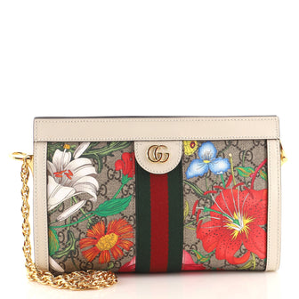 Gucci Ophidia Chain Shoulder Bag Flora GG Coated Canvas Small
