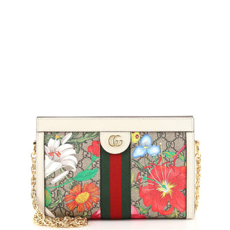 Gucci Ophidia Chain Shoulder Bag Flora GG Coated Canvas Small
