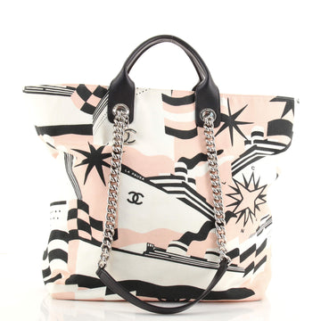 Chanel La Pausa Bay Shopping Tote Printed Canvas Large
