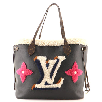 Louis Vuitton Neverfull NM Tote Leather and Monogram Teddy Shearling MM