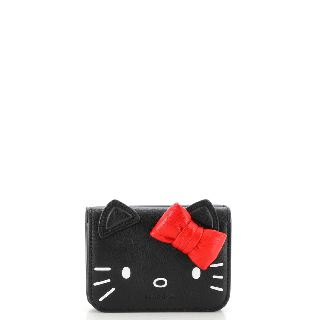 BALENCIAGA Calfskin Hello Kitty Mini Wallet Black 1231721