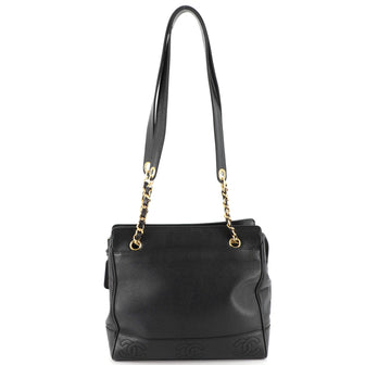 Chanel Vintage Stitched CC Shoulder Bag Caviar Small