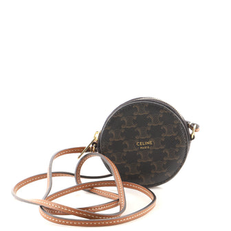 Celine Round Coin Purse on Strap Triomphe Coated Canvas