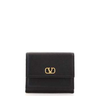 Valentino Vlogo Flap Coin Card Case Leather Compact