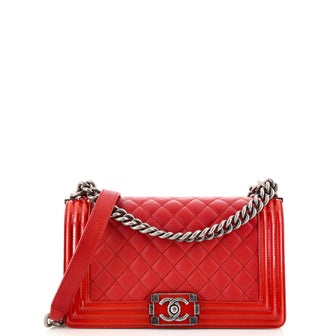 Chanel Boy Flap Bag Quilted Goatskin with Patent Old Medium