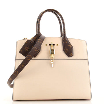 Louis Vuitton City Steamer Handbag Leather and Monogram Canvas MM