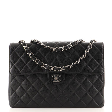 Chanel Vintage Square Classic Single Flap Bag Quilted Caviar Jumbo