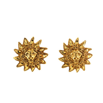 Chanel Vintage Leo Lion Sun Clip On Earrings Metal
