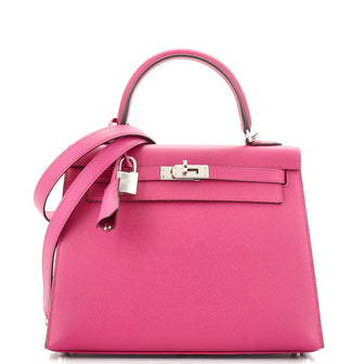 Hermes Kelly Handbag Pink Epsom with Palladium Hardware 25