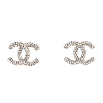 Chanel CC Stud Earrings Crystal Embellished Metal