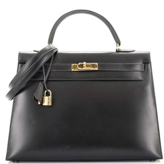Hermes Kelly Handbag Black Box Calf with Gold Hardware 35