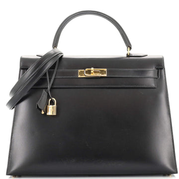 Hermes Kelly Handbag Black Box Calf with Gold Hardware 35