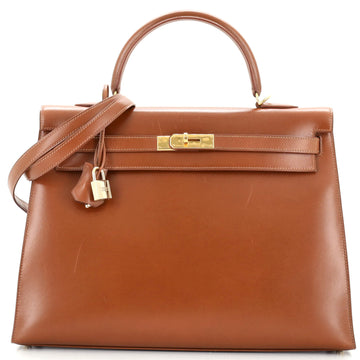 Hermes Kelly Handbag Brown Box Calf with Gold Hardware 35