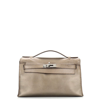 Hermes Kelly Pochette Metallic Chevre de Coromandel