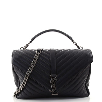 Saint Laurent Classic Monogram College Bag Matelasse Chevron Leather Large