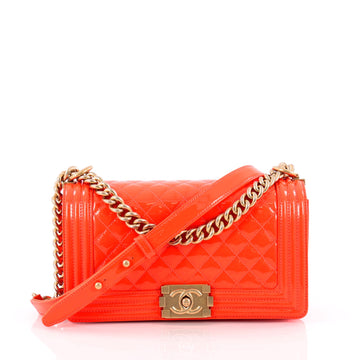 Chanel Boy Flap Bag Quilted Patent Old Medium Orange