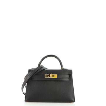 Hermes Kelly Mini II Bag Black Epsom with Gold Hardware 20